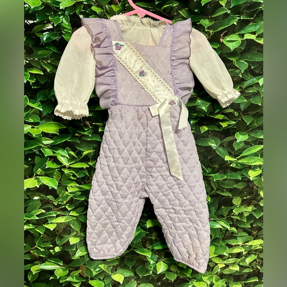 Vintage Romper Top Outfit 80s Evy Purple Polka Dot 2 Piece Girls 6-9 Month